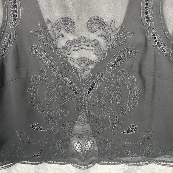 Women’s Black Sheer Crop Top Embroidered Whimsigoth Festival Boho Open Back M? - Picture 1 of 6